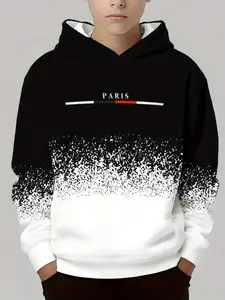 Boys' 3D Gradient, Soft Polyester Knit Long Sleeve Pullover, Graphic Team Hoodie, Cute Sweatshirts, Casual Fall & Winter Outdoor Wear