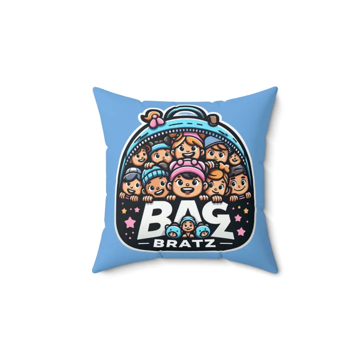Bag Brat’z Spun Polyester Square Pillow matches our Bag Bratz blanket. This decorative pillow is sure to make your kids bedding look more plush. Order yours now.
