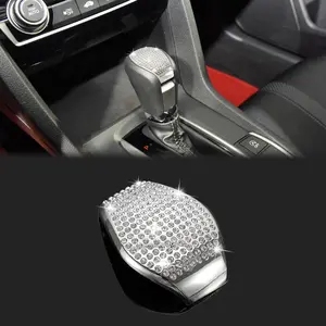 Bling Gear Shift Knob Cover Compatible with Honda 10th Civic 2016 2017 2018 2019 2020 2021 Crystal Auto Decorative Accessories(Silver)