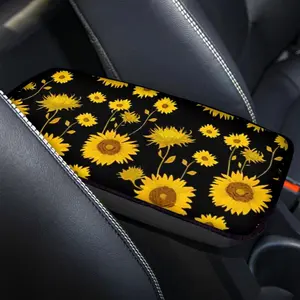 Sunflower Print Car Armrest Box Pad, Soft Polyester Material, Universal Vehicle Accessory, Durable & Stylish Design, Car Interior Accessory