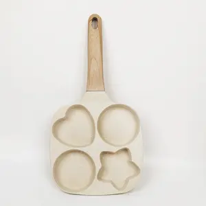 Kitchen Home 1/5pcs Pots Pans Set Kitchen Non-Stick Cookware, Breakfast Omelette Frying Pan Crepe Pan Silicone 3pc Utensil, for Family Cooking Stackable Cookware Cream White