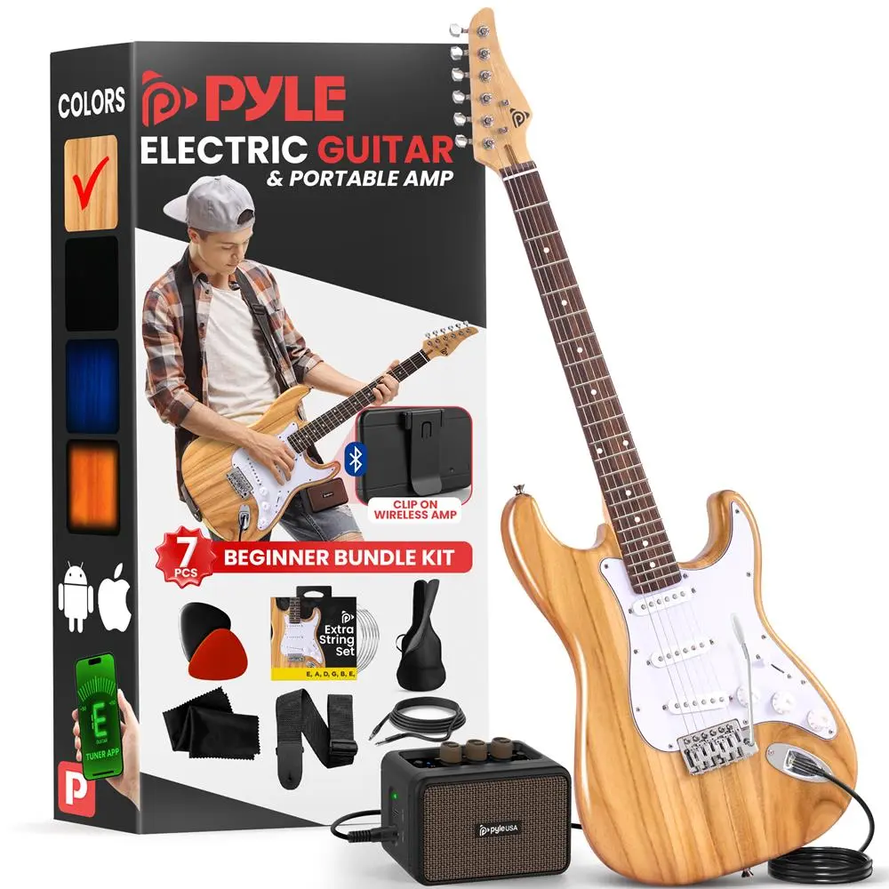 Beginner-Friendly ST-Style Electric Guitar Kit - Paulownia Wood, Natural Finish, 39.2in, 39.2x12.8x1.7in Dimensions, 5.3lbs, 5w Amplifier, Allen Key, Adjustable Rotary Controls, Chrome-Accent Hardware, Diecast Chrome Machine Heads