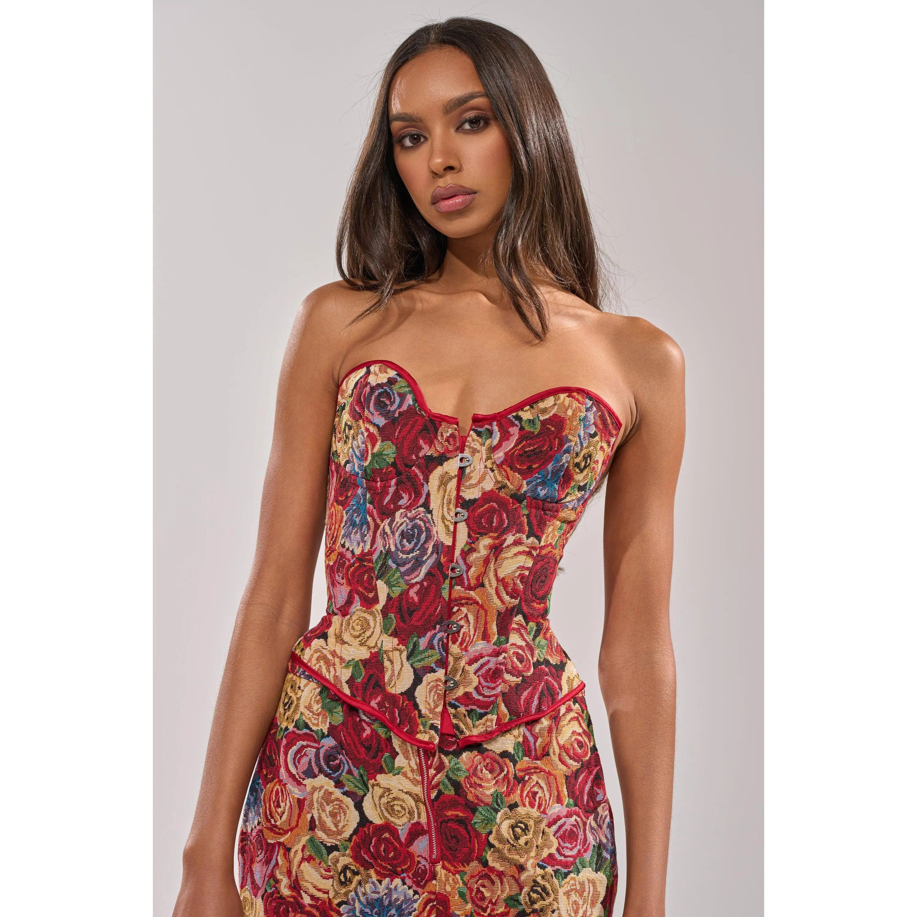 INTO THE THICK OF IT FLORAL BROCADE CORSET