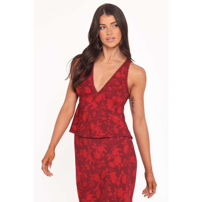 Kelso Top - Burgundy Floral