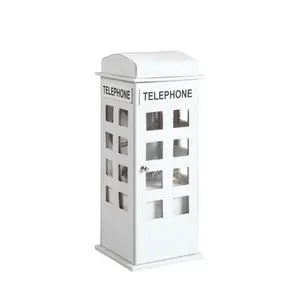 11.5" Tall Leather Jewelry Box British Telephone Design White