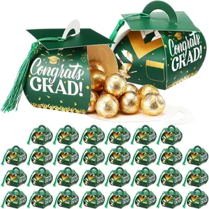 30 Pcs Graduation Cap Candy Box with Tassel Graduation Party Favors Treat Gifts Boxes Grad Table Centerpieces for 2026 Grad Party Decorations(Green)