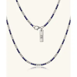 24K Gold Blue & White Tennis Chain - 2mm