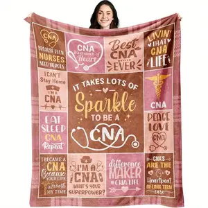 Flannel Throw Blanket Gift for Nurses with CNA Phrases & Medical Symbols, 60x50 Soft All-Season Blanket for CNA Week, Graduation, Birthday, Ideal for CNAs, Coworkers, Patients, Nursing, Geometric Pattern, Machine Washable, Durable 280GSM Fabric
