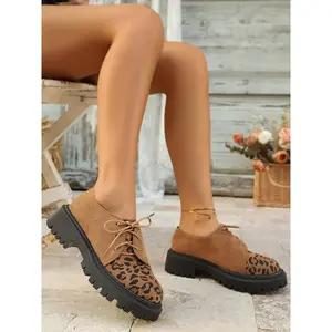 Women's Casual Round Toe Loafers, Size 36-42, Thick Sole Lace-Up Shoes, All Seasons Comfortable Footwear, Fashionable Design
