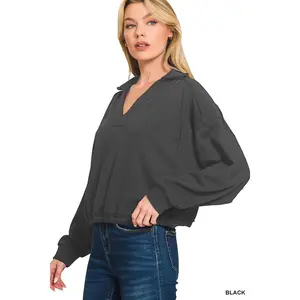 Zenana French Terry Collared Exposed Seam Sweatshirt
