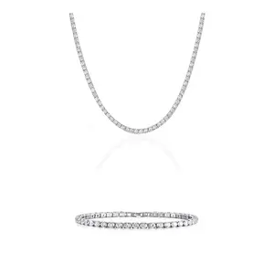 Sparkling CZ Tennis Chain & Bracelet Set | Perfect Gift for Her | Silver, 4mm, Hypoallergenic
