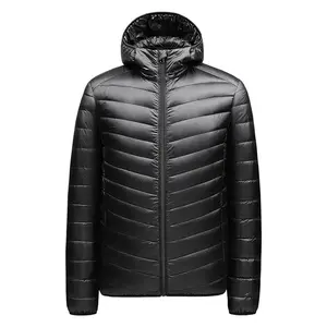 Men's Casual Black Hooded Down Jacket - Lightweight White Duck Down Zipper Coat