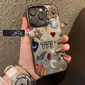 Color Silver Phone Case, 777 Pattern, Simple Fashion Design, Fits iPhone 15 Pro Max, Air Cushion Anti-Drop, Full Coverage Protection