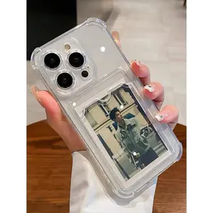 1pc Transparent Card Slot Holder Phone Case Compatible With IPhone 17 16 15 14 13 12 11 Pro Max 14Plus, Transparent Wallet Silicone Shockproof Back Cover promax mobile fit car anime tough