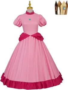 Adult Cosplay Princess Costume Pink Princess Dress with Crown Halloween Party for Women