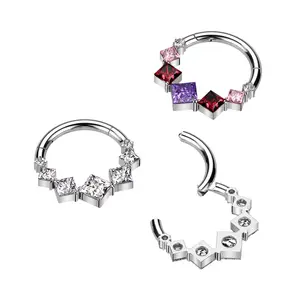 16G Square Pink Purple Hoop • Clicker Ring • Nose Ring • Septum Ring • Seamless • Titanium • Helix • Cartilage Piercing • Daith • Earring