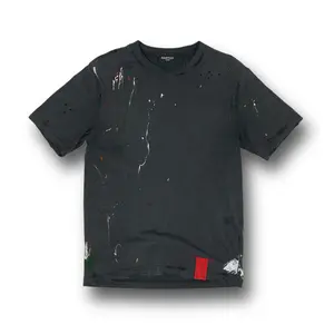 PARTCH Paint-Splatters Distressed T-Shirt Vintage Black Cotton