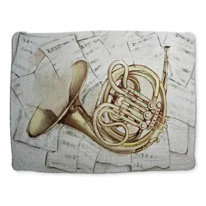 360 stand Rectangular Braided Placemat & Coaster Set, 14x18 in, Music Sheet-Illustrated, Horn-Accented Classic Unique Kitchen Tableware & Decor, Coasters For Drinks