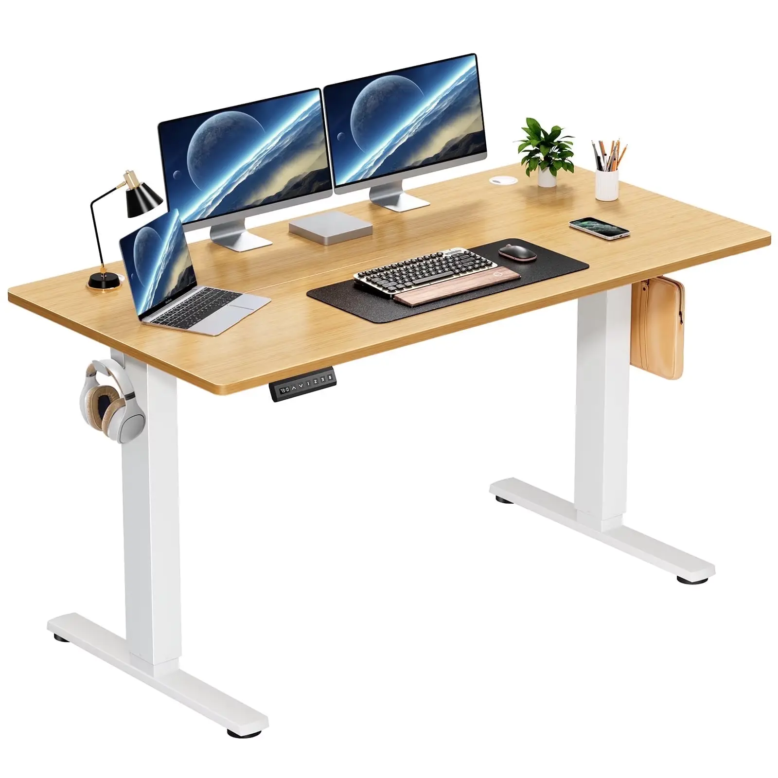 Edx Electric Standing Desk, Height Adjustable Desk, 55 X 24 Inches Ergonomic Stand up Desk with Memory Preset and T-Shaped Metal Bracket for Home Office edx