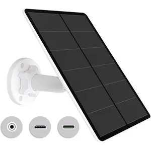 5W Panel Compatible with Battery Powered Cam, for Security Camera, 5V Camera Charger Waterproof with Micro USB/USB-C Port/DC 3.5mm 3in1 Cable, 360 °   Bracket
