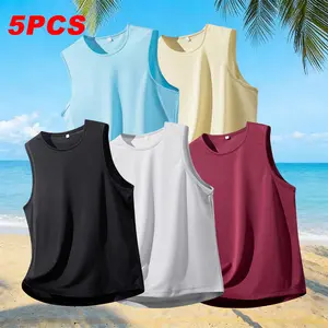 5 Summer Men's Quick-Drying Breathable Sleeveless Sports Vest Solid Color Men's Basketball Sportswear for Fitness and Running Training