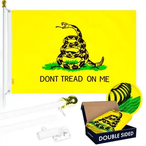 G128 - 6 Feet Tangle Free Spinning Flagpole (White) Gadsden Double Sided Brass Grommets Embroidered 3x5 ft (Flag Included) Aluminum Flag Pole