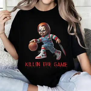 100 Percent Cotton Casual Horror Inspired T-Shirt Chucky Basketball Knife Killin The Game Design For Halloween And Everyday Wear Perfect Gift For Horror Fans And Movie Enthusiasts