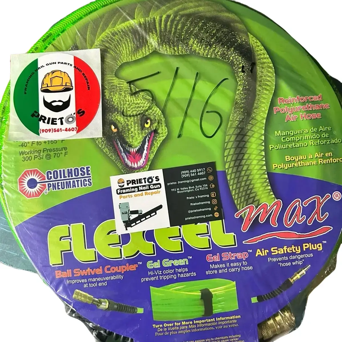 Coilhose flexeel max 5/16”x100’ green Coilhose flexeel max 5/16”x100’ green