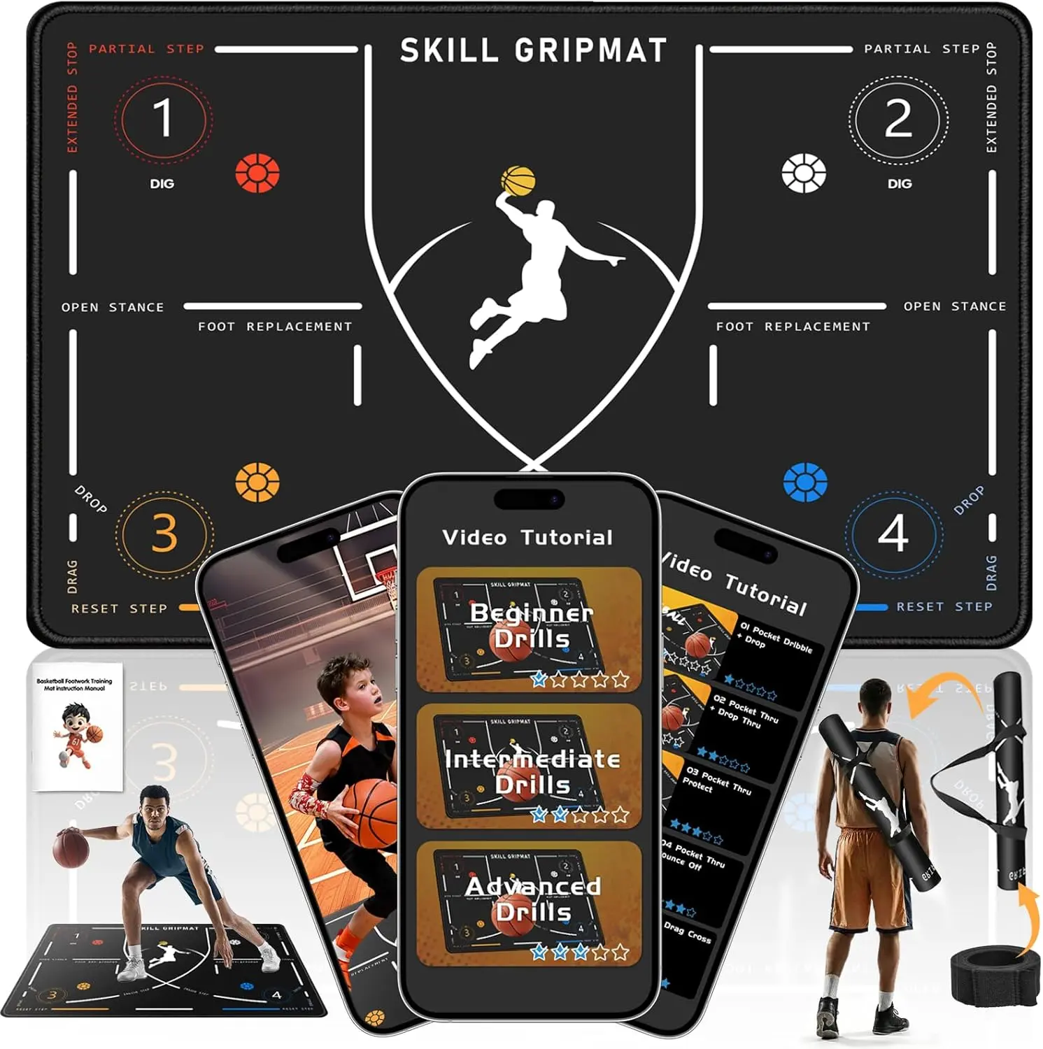 Basketball Footwork Training Mat – Non-Slip Silent Agility Mat for Home Dribble & Speed Drills, Basketball Training Equipment for Youth & Adult Hoopers