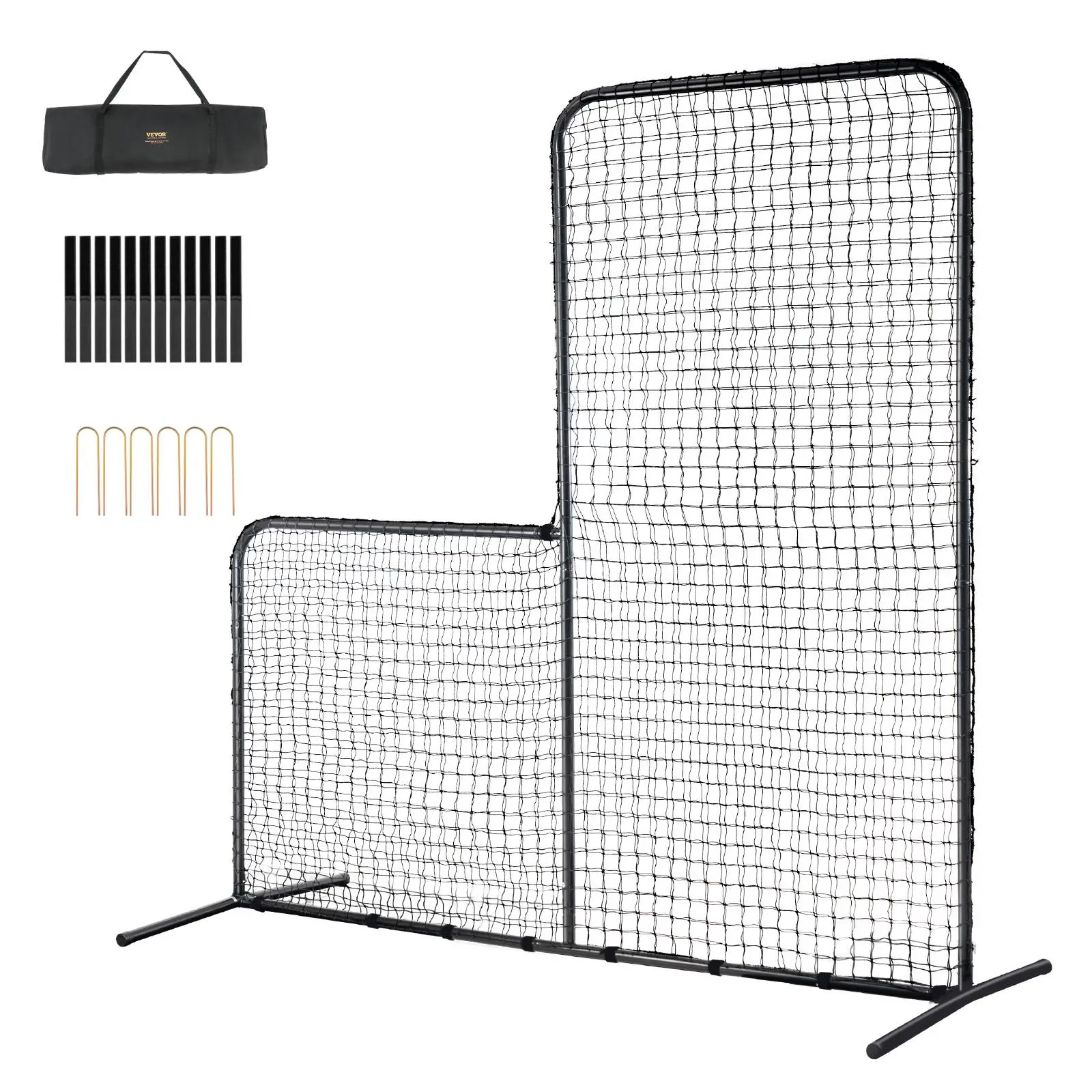 VEVOR L Screen Baseball for Batting Cage,  7x7 ft Baseball Softball Safety Screen, Body Protector Portable Batting Screen with Carry Bag & Ground Stakes, Heavy Duty Pitching Net for Pitchers Protection