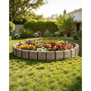 summervibes Faux Stone Lawn Edging, 47.2x9 in Realistic Flexible Brick-Sized Border with Anchoring Spikes, Fade-Resistant Driveway Border for Garden, Outdoor Garden Accessories, Backyard Decor