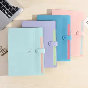 New Multilayer A4 Folder Botton File Bag Candy Color 5 Grid Expanding File Folder Large Capacity Korean Simple Office Stationery Files Organizer