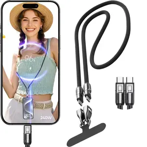 240w USB-C Fast Charging Type C Portable Phone Lanyard Cable, 7mm Nylon Material, Single Shoulder/wrist Strap, Compatible with iPhone Samsung Pixel Xiaomi