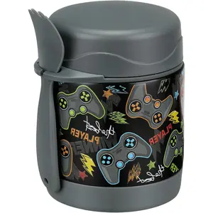 10oz Soup Thermo for Hot Food Kids,Lunch Thermo Kids Food Jar with Spoon Hot Insulated Food Containers,Leak Proof Stainless Steel Wide Mouth Lunch Food Thermo Jar for School(Black-Game Console)