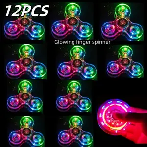12pcs LED Crystal Fidget Spinner with Vibrant Lights - Glow-in-the-Dark, Adjustable Relax Gyroscope, Transparent PC Material, 4-Gear Colorful Spinning Top for Youngsters, Fidget Toys