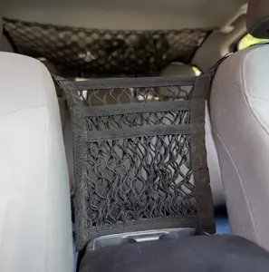 Universal Seat Divider Storage Net - Durable Nylon with Heavy Duty Clips for Most Vehicles with Adjustable Headrests