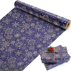 Christmas Wrapping Paper Roll, Navy Blue and Brown   Wrapping Paper  Roll, Snowflake Recycle Christmas Wrapping Paper for  Wrapping Arts Crafts Decorations, 17x590 Inch.
