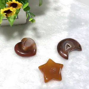 6 Counts Carnelian Red Agate Crystal Heart(2 Counts) Star(2 Counts) Moon(2 Counts) Shaped Set Healing Crystal Home Decor From IG Crystal