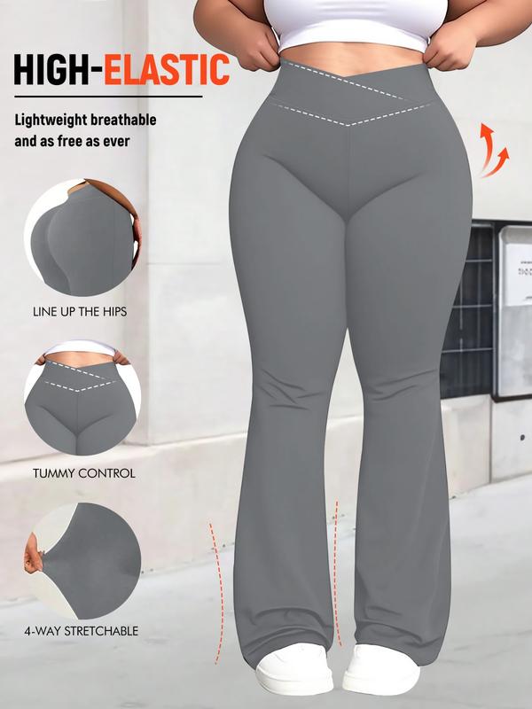 Women's Plus Size Cross Waist Flare Pants, High Elasticity, Sweet Daily Wear, Commuter Pants, Fashionable Comfort, All Seasons Best Choice