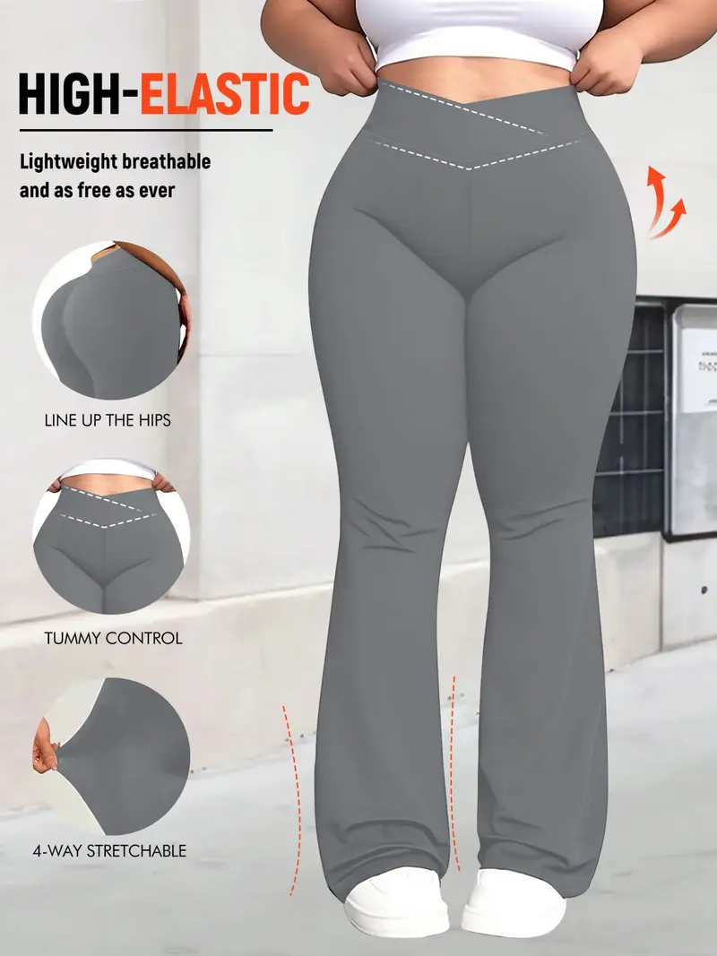 Women's Plus Size Cross Waist Flare Pants, High Elasticity, Sweet Daily Wear, Commuter Pants, Fashionable Comfort, All Seasons Best Choice