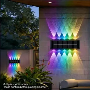 Solar wall mounted/floor standing outdoor light, Patio lighting, weatherproof, RGB breathing light, up-down lighting, 180 ° adjustable angle, two installation methods, thick material, 1200/1800mAh, suitable for gardens, courtyards, and gatherings