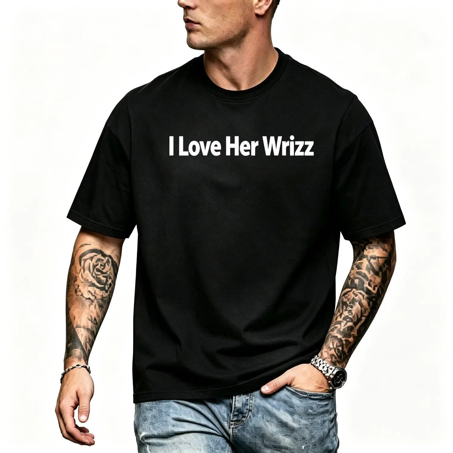 Men's Short-sleeve I Love Her Wrizz T Shirt Viral Gen Z Slang Tee Funny Couple Meme Shirt Trending Rizz Slogan Gift for Boyfriend Partner Stylish Casual Fit Summer Apparel