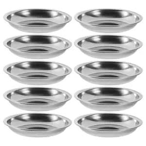 10 Piece Small Stainless Steel Appetizer Plates, Round Condiment Metal Dishes, Basic Cat Bowl 10 Cm, Perfect for Snacks and Parties, Camping Plate