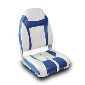 18.9" High Back Folding Boat Seat - with Aluminum Hinged Boat Seat, 250 lbs Weight Capacity, High Quality PVC Material - Suitable for Fishing Boats, Sightseeing Boats and Speedboats (White and blue, white and black, 1 Pack)