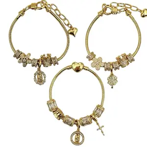 Gold Plated Virgencita Charms Or Clover Bracelet with Clasp for Women cool jewelry bracelets (1pc)