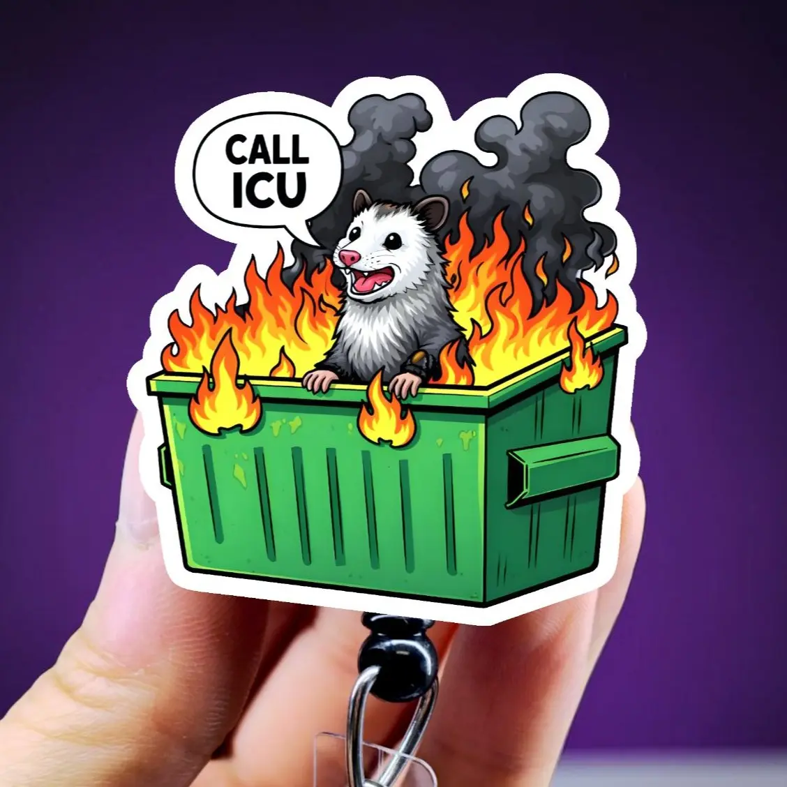 Call ICU Funny Badge Reel, Funny Badge Clip for Nurses, Dumpster Fire Badge Holder for ER Nurses, Med Surg and PACU