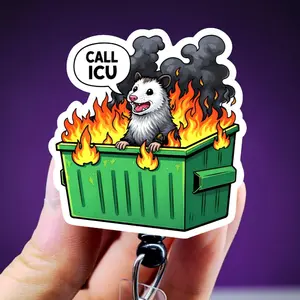 Call ICU Funny Badge Reel, Funny Badge Clip for Nurses, Dumpster Fire Badge Holder for ER Nurses, Med Surg and PACU