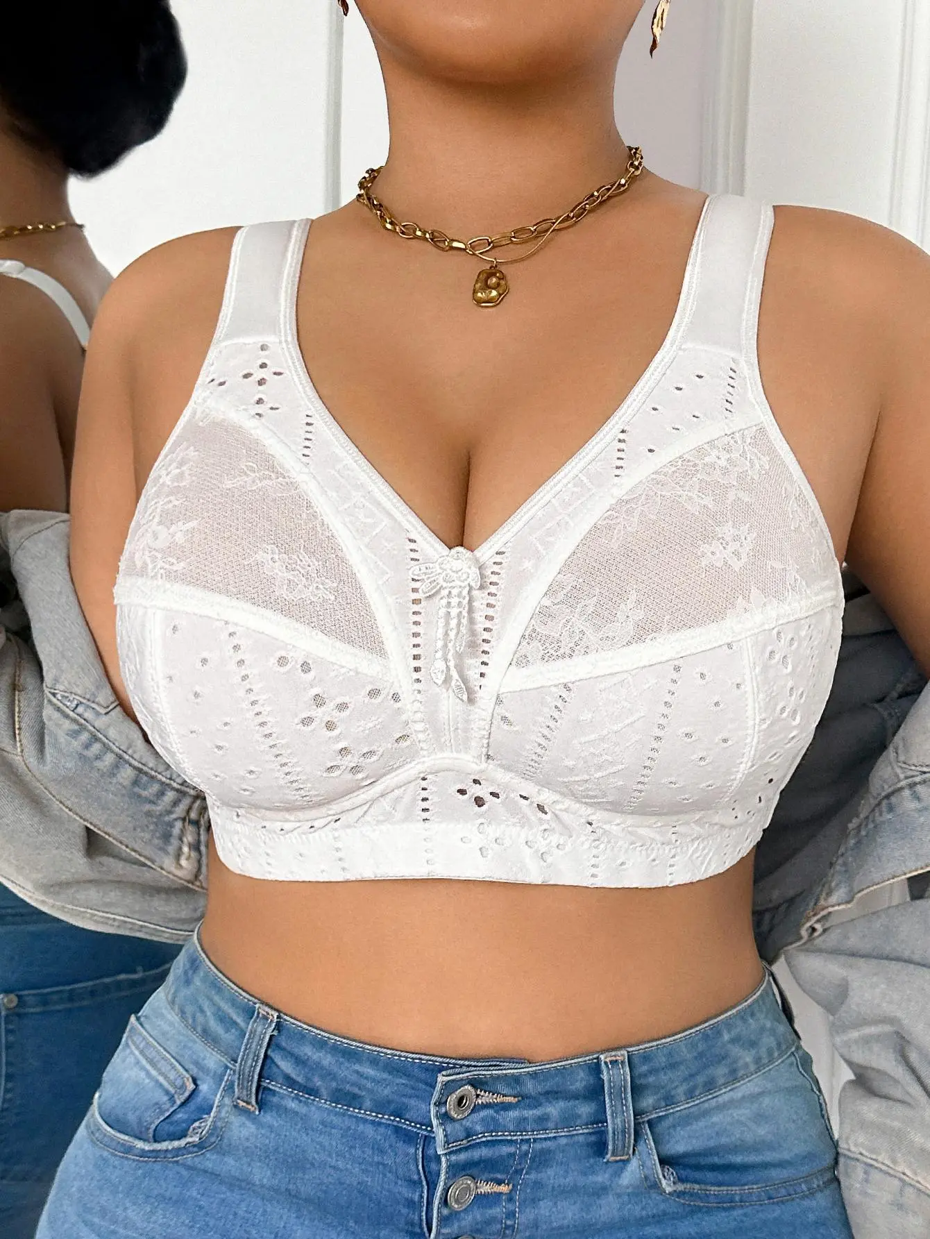 Plus Size Semi-Sheer Mesh Wireless Bra, Unlined, No Padding, Breathable Supportive Bra for Women, Everyday Lingerie, 1 Piece Soft Womenswear