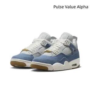 Blue & White Mid-Top Sneakers | Denim + Mesh Breathable Material | Classic Retro Basketball Shoe Design for Street Casual Wear