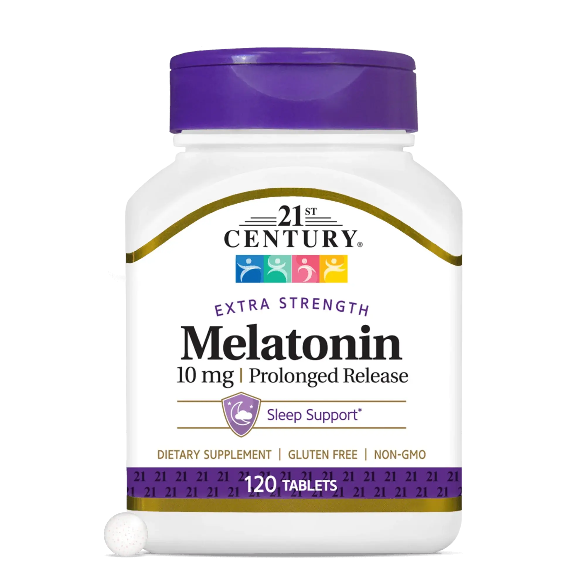 21st Century Melatonin 10 mg Extra Strength, Prolonged Release Sleep Support, 120 Tablets, Vegan, Gluten Free, Non-GMO